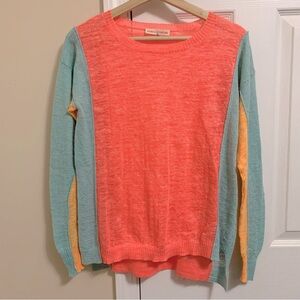 Rebecca Taylor Sweater Color block Neon Multi Color Lightweight Pullover Small
